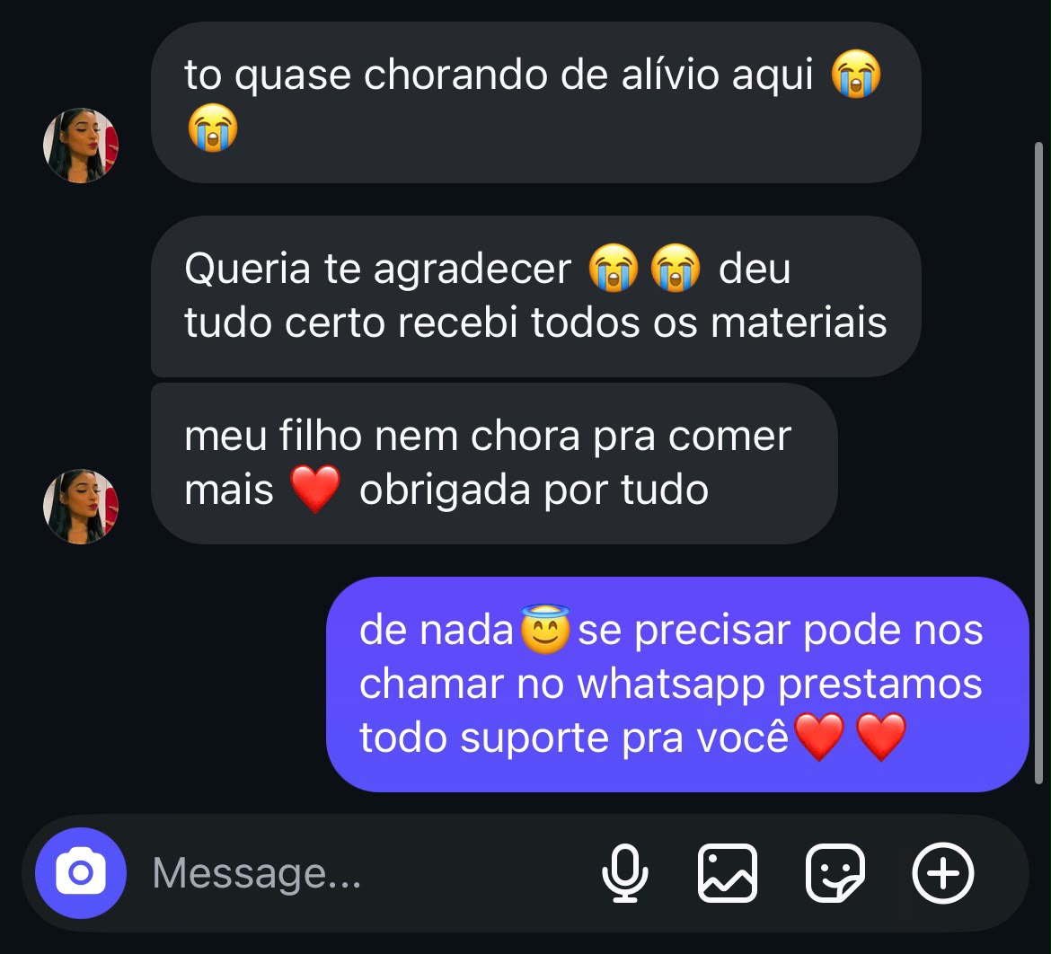 Print de conversa de uma mãe sobre o Colo Firme